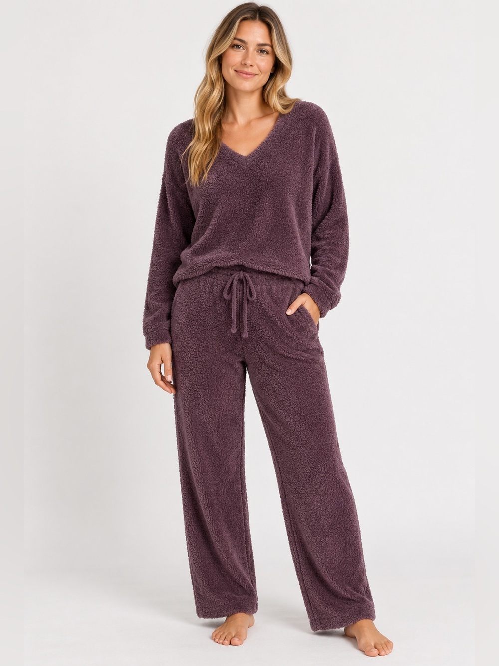 Softies Plush Cozy 2 Piece Lounge Set Long Sleeve Top & Pants Medium